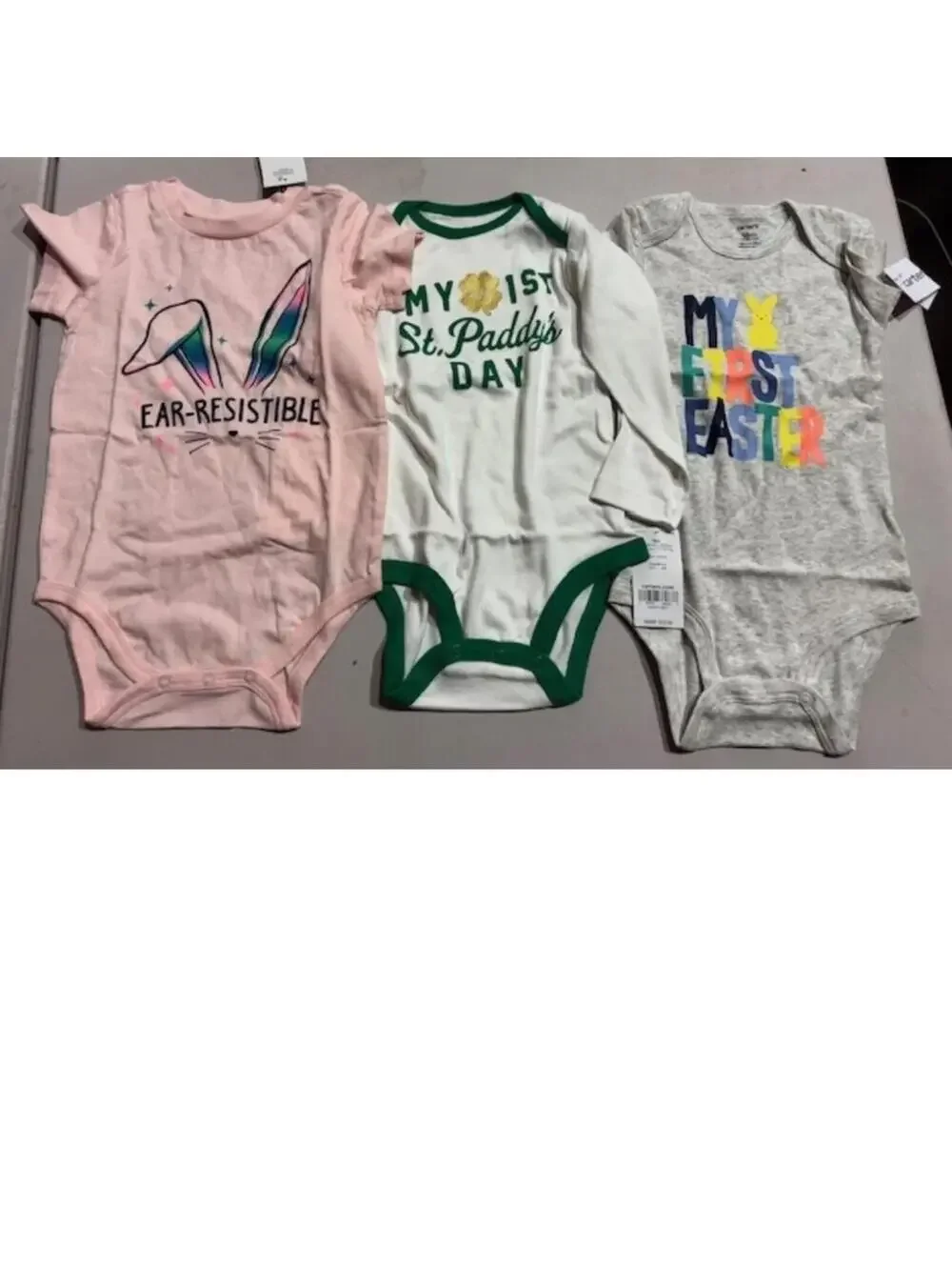 3 Pc Bodysuits Set Girls 18 Months Pink Easter & White St. Patricks Day Toddler